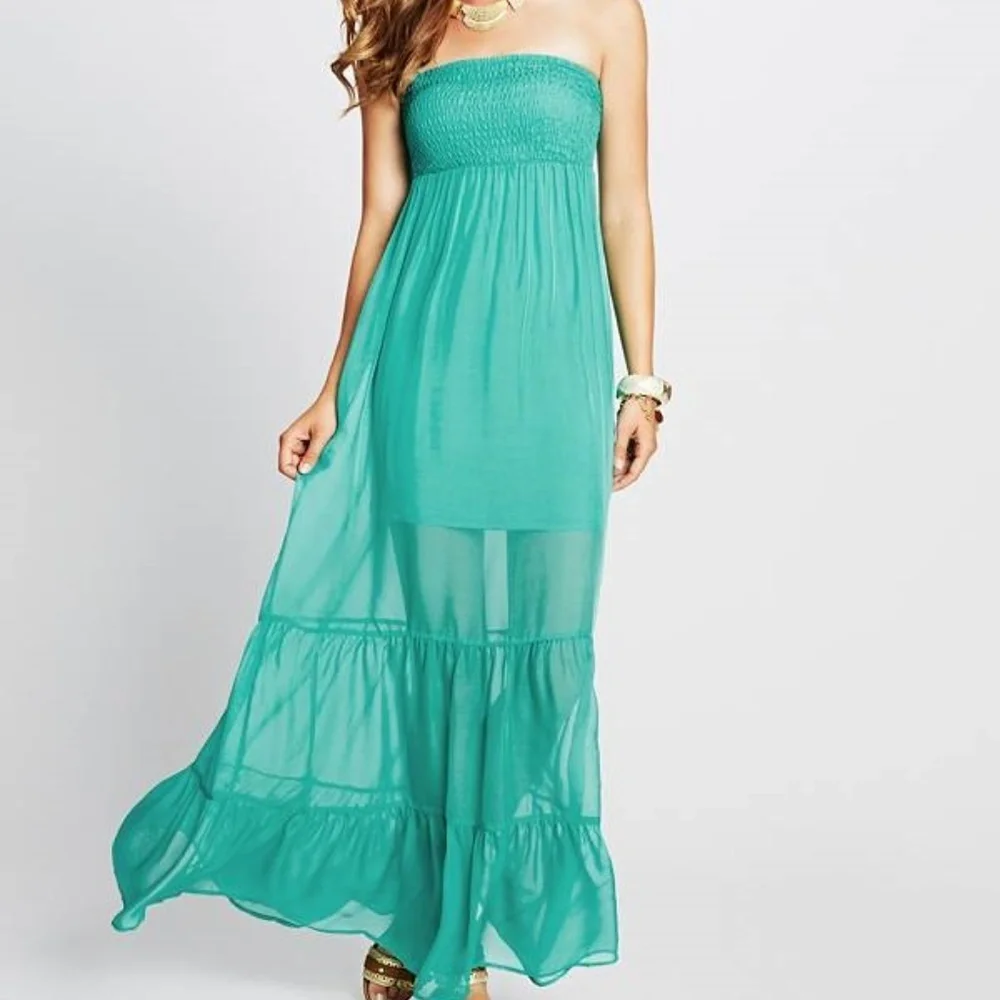 NEW GUESS Smocked Silk Maxi Dress SZ S - Picture 1 of 3